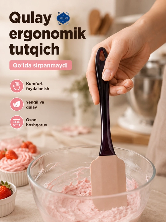 Silikon spatula, krem va xamir uchun lopatka, issiqqa chidamli oshxona kurakchasi