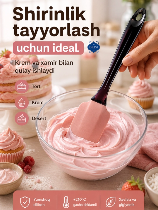 Silikon spatula, krem va xamir uchun lopatka, issiqqa chidamli oshxona kurakchasi