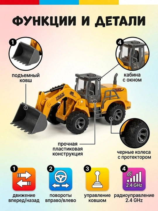 Radio boshqariladigan yuklagich, 2.4 GHz, o'yinchoq qurilish texnikasi, 3+