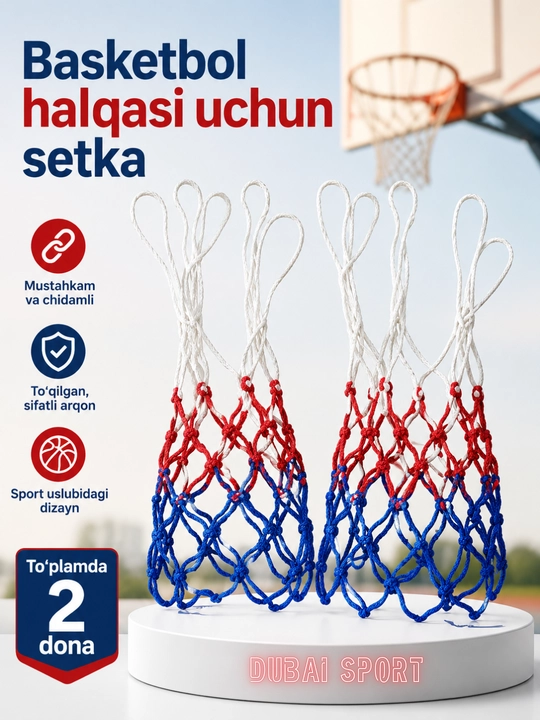 Basketbol to‘ri (2 ta to‘plam), 12 ta ilgak, mustahkam neylon - 