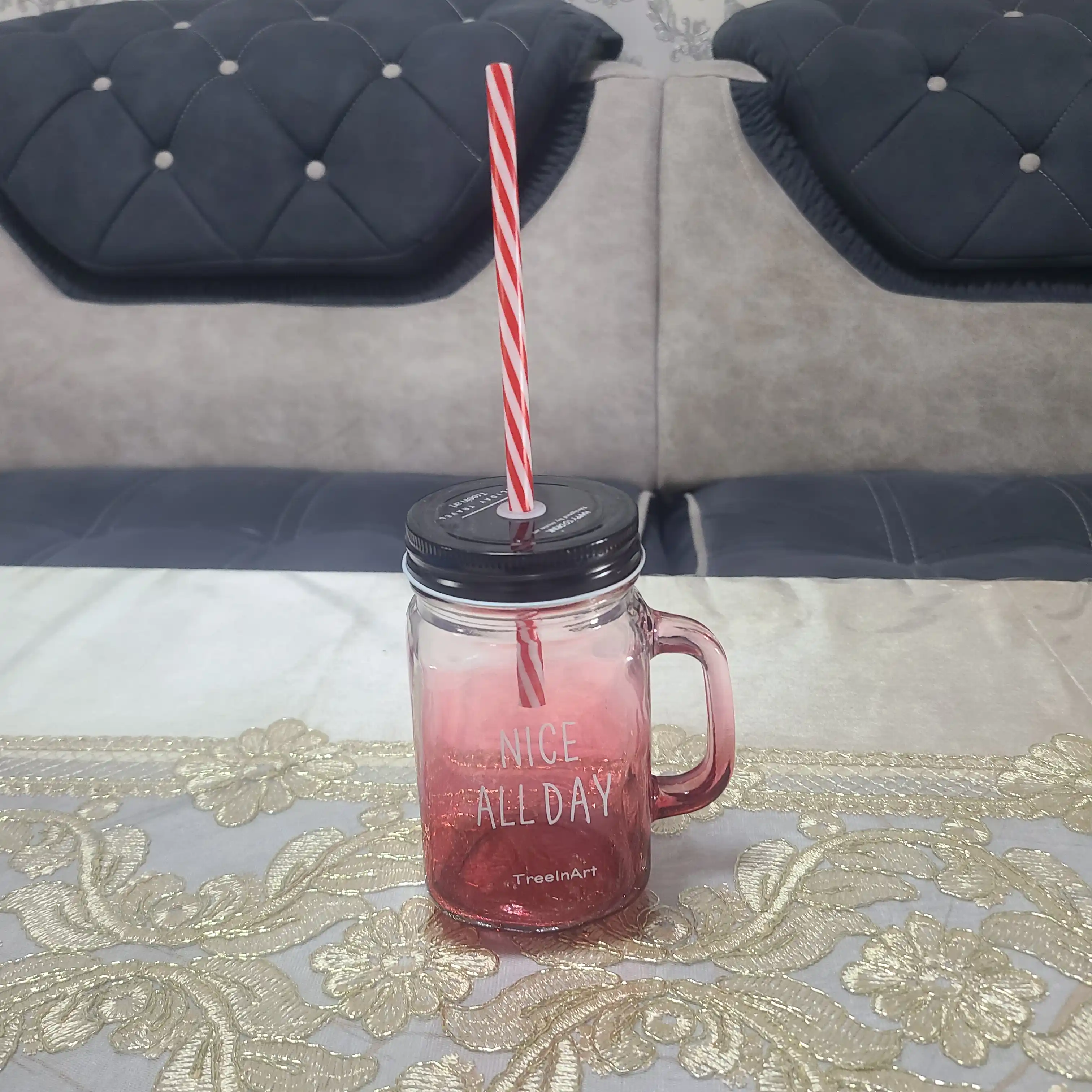 Rangli shisha krujka bankasi somoncha bilan, kokteyl va ichimliklar uchun Mason Jar stakan