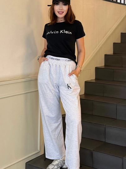 Женский костюм Calvin Klein двойка футболка и широкие брюки — FERUZA2-СК-ЧЕРН-Freesize