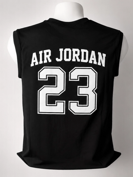 Майка Air Jordan 23 erkaklar uchun qora oq, paxta turk matoli sport futbolka