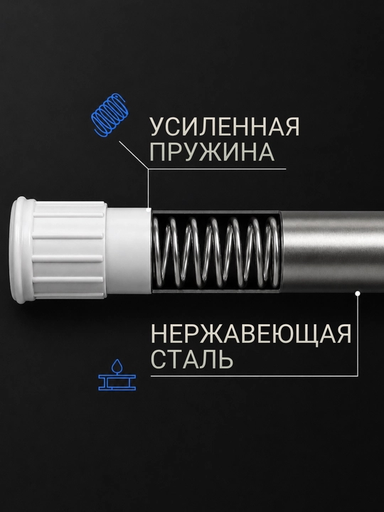Карниз для ванной телескопический 110–200 см белый без сверления