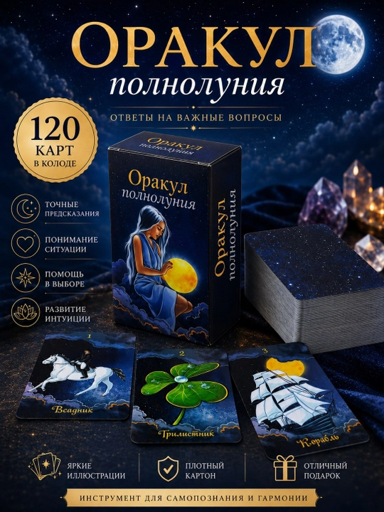 Таро Оракул Полнолуния 120 карт, ламинированные, обучающие гадальные классические карты - 