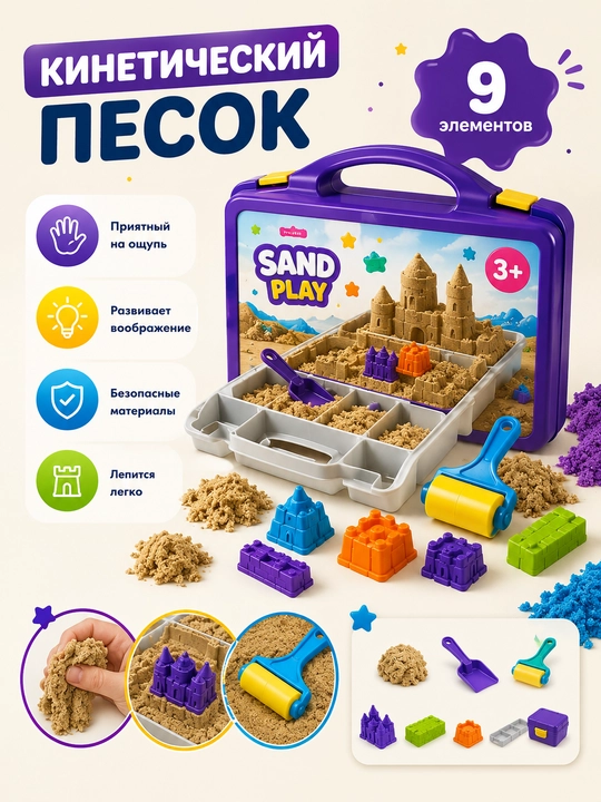 Dynamic Sand kinetik qum to‘plami, qolipchalar bilan ijodiy o‘yin uchun, bolalar uchun