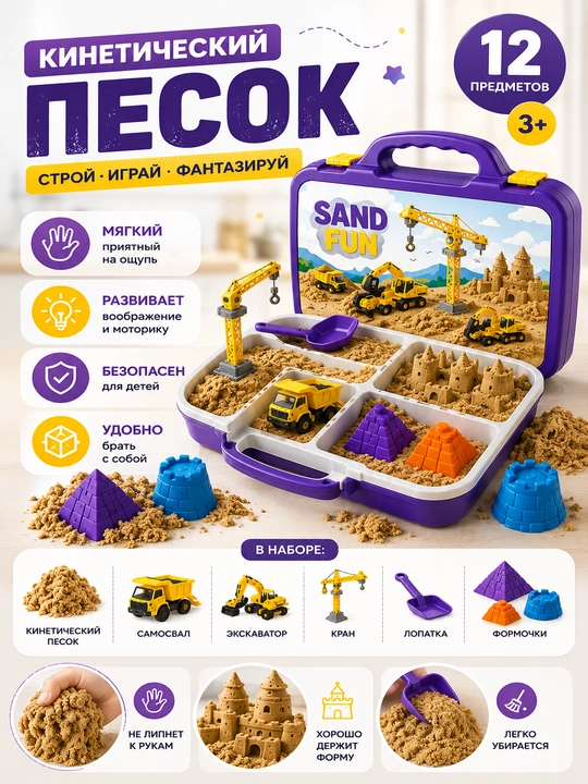 Dynamic Sand — kinetik qumli o‘yin to‘plami «Qurilish maydoni»