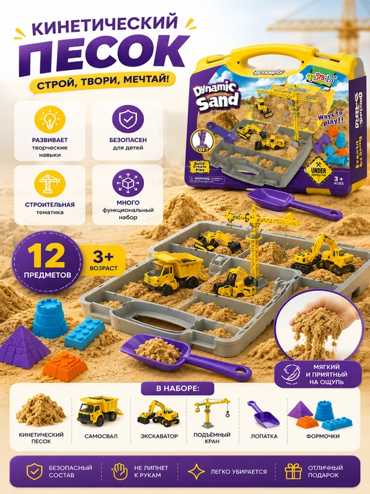Dynamic Sand — kinetik qumli o‘yin to‘plami «Qurilish maydoni»