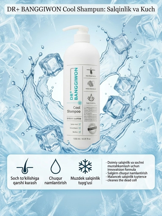 Dr.Banggiwon Cool Shampoo 1000ml — sovutuvchi va soch to‘kilishiga qarshi