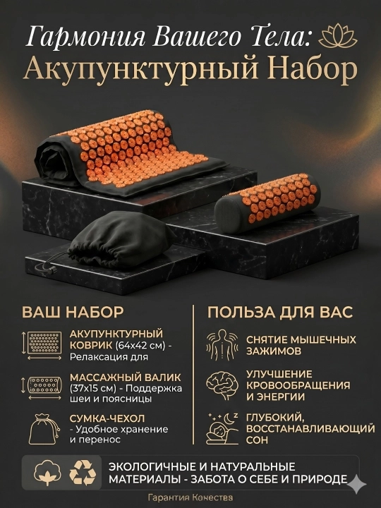 Массажный коврик для тела и ног, аппликатор Кузнецова, игольчатый массажер