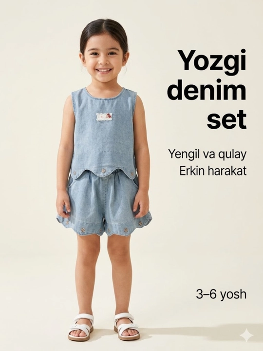 Летний джинсовый комплект для девочек, легкий топ и шорты, 3-6 лет - 