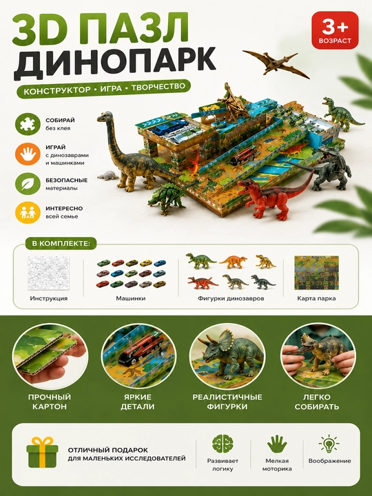 DIY 3D Puzzles — “Hayvonlar + yo‘l trassasi” o‘yin to‘plami