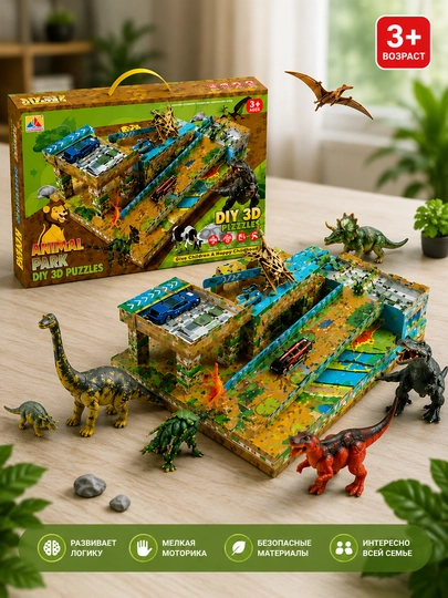 DIY 3D Puzzles — “Hayvonlar + yo‘l trassasi” o‘yin to‘plami - 