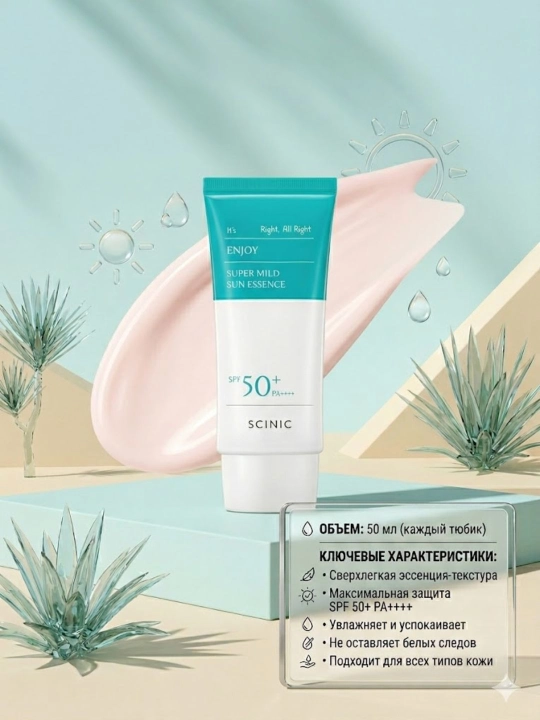 Солнцезащитная эссенция SCINIC "Enjoy Super Mild Sun", SPF 50+, PA++++, 50 мл