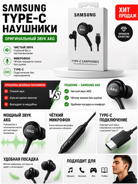 Проводные наушники Samsung AKG Type-C - 