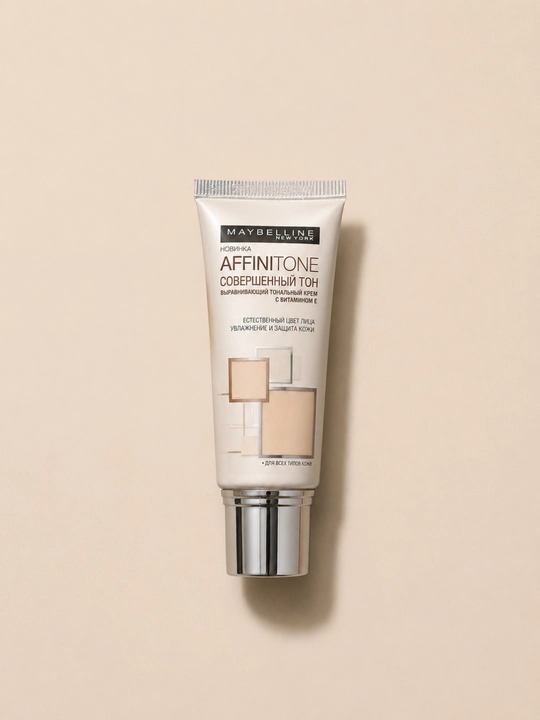 Maybelline Affinitone tonal krem, tabiiy qoplama, vitamin E, barcha teri turlari uchun