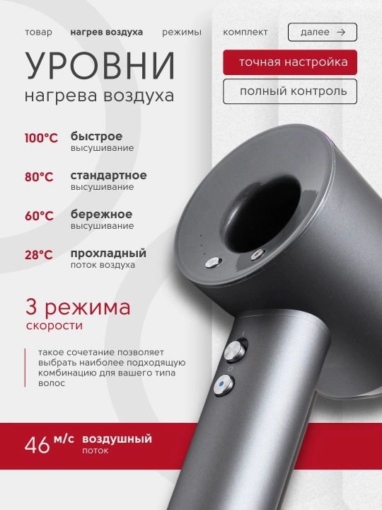 Фен для волос LEAFLESS, Профессиональный фен для волос 5 в 1 с насадками