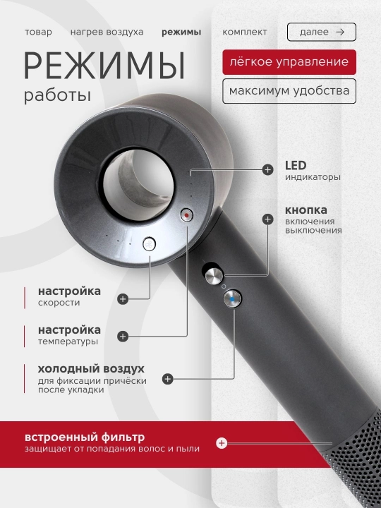 Фен для волос LEAFLESS, Профессиональный фен для волос 5 в 1 с насадками