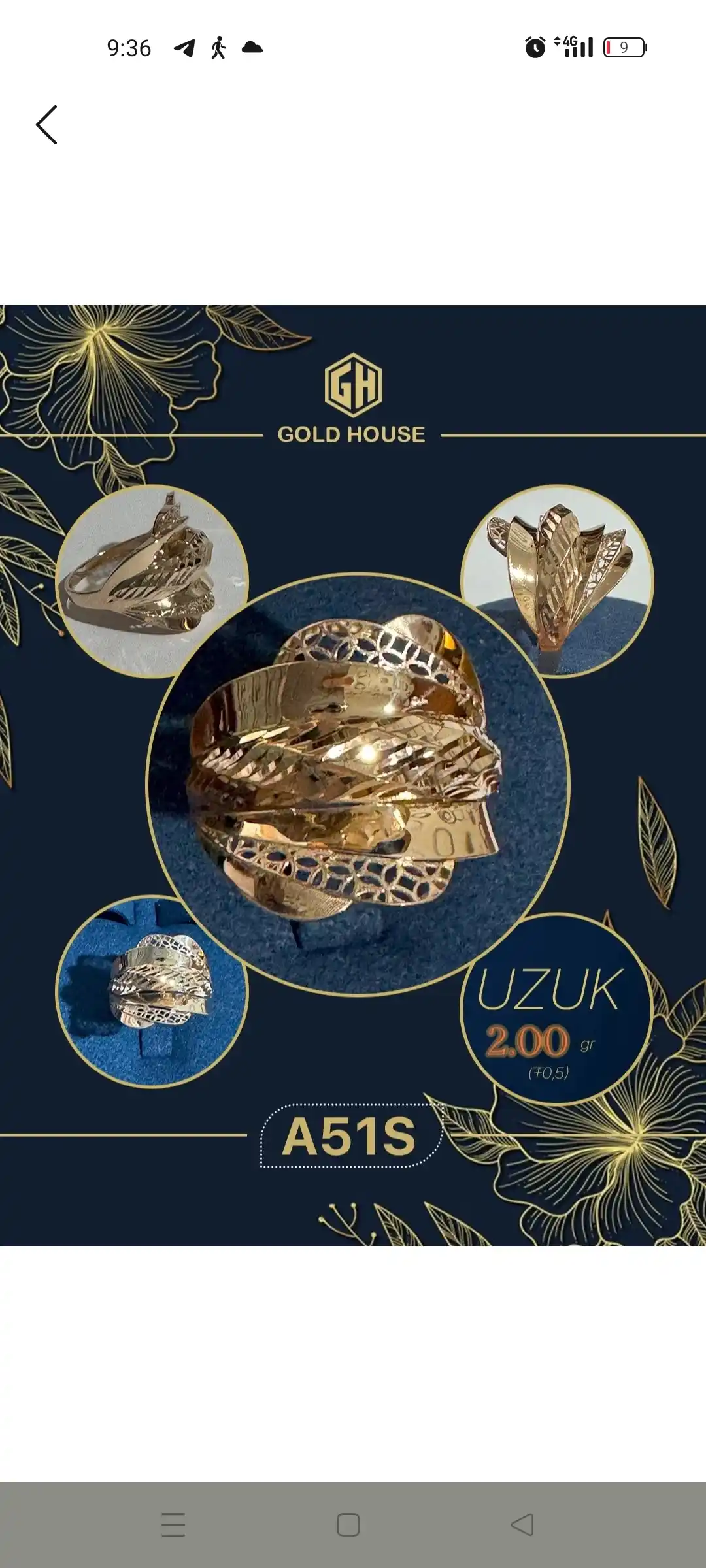 Oltin uzuk - A51S modeli, ayollar uchun tillo uzuk, GOLD HOUSE