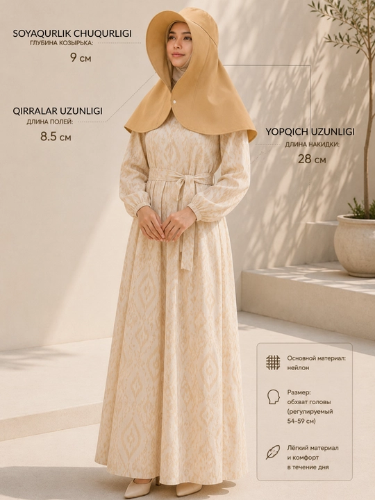 Pelerinali quyoshdan himoyalovchi panama shlyapasi, plyaj, dam olish va sayr qilish uchun