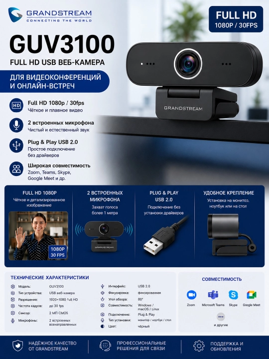 Веб-камера Grandstream GUV3100 - FULL HD USB  - 