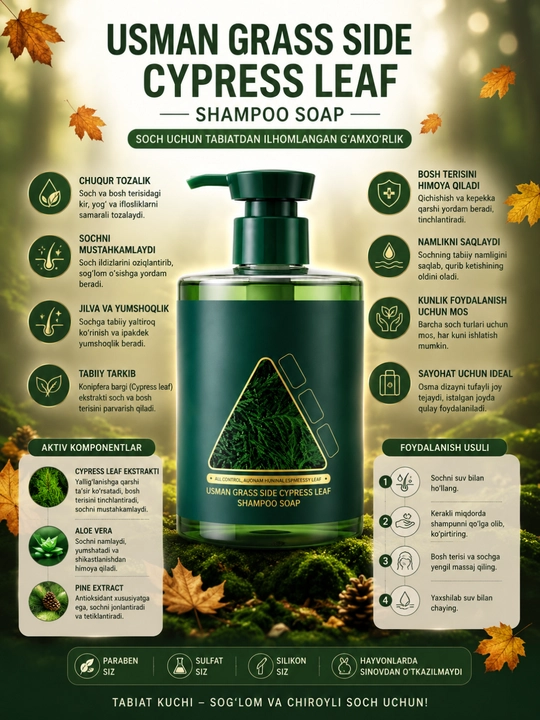 Usma ekstraktli soch shampuni, soch to‘kilishiga qarshi, sulfatsiz formula, 500 ml - 