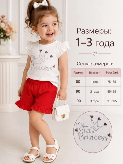 Комплект для девочки, футболка и шорты, детский летний костюм, одежда для девочек