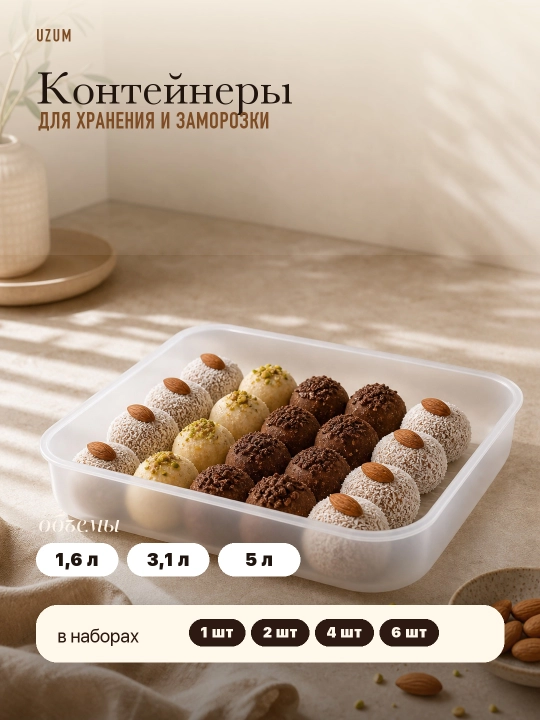 Контейнеры для хранения продуктов в холодильнике, для заморозки и пельменей