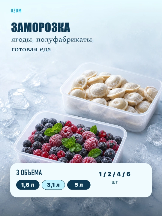 Контейнеры для хранения продуктов в холодильнике, для заморозки и пельменей