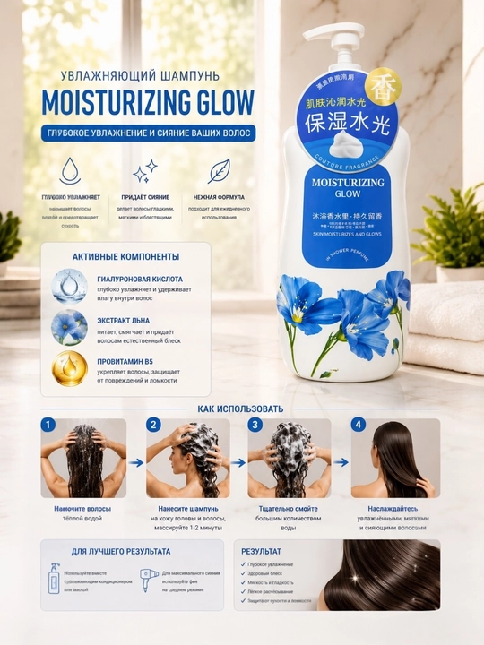 Namlantiruvchi MOISTURIZING GLOW - bu professional xushbo‘y dush geli