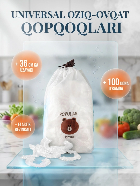 Эластичные пакеты-крышки (шапочки) для хранения еды на резинке, 100 шт