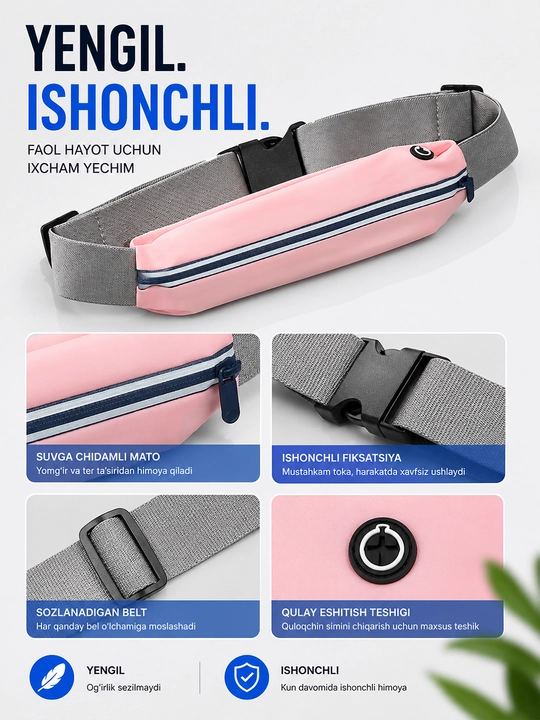 Yugurish uchun bel sumkasi, sport waist bag, telefon va kalitlar uchun suvga chidamli