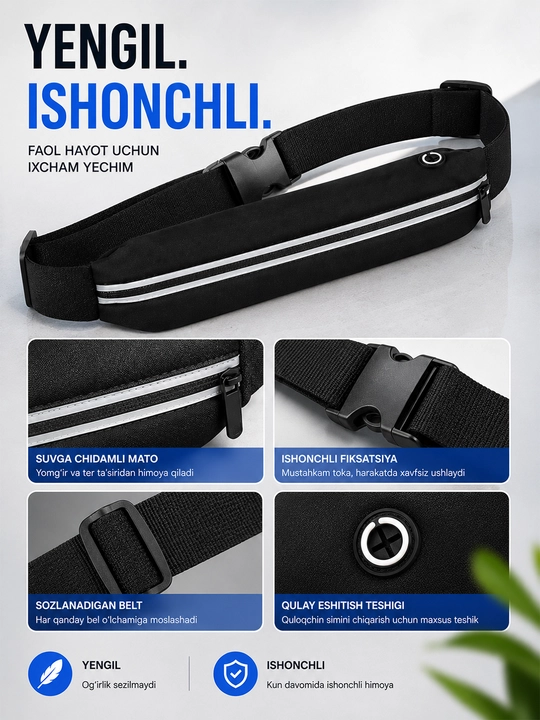 Yugurish uchun bel sumkasi, sport waist bag, telefon va kalitlar uchun suvga chidamli