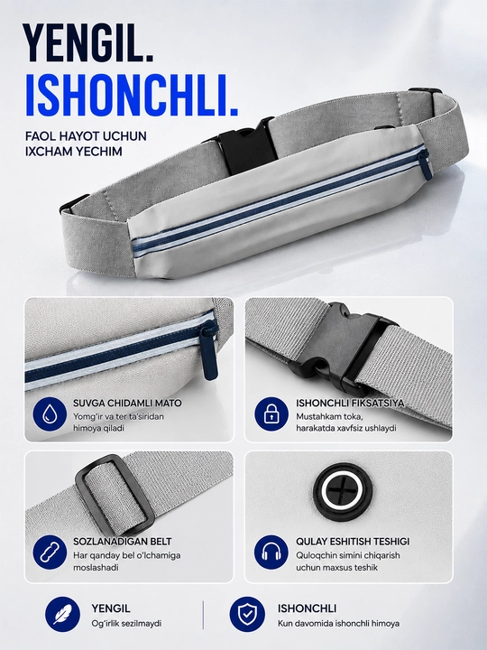 Yugurish uchun bel sumkasi, sport waist bag, telefon va kalitlar uchun suvga chidamli