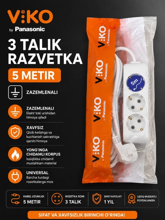 VIKO Panasonic 3 talik 4 talik 5 talik razvetkali udilinitel uzaytirgich 3m 5m zazemlenali - 