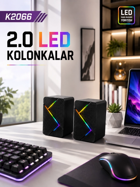 K2066 2.0 LED-колонки с RGB-подсветкой, компьютерные колонки - 