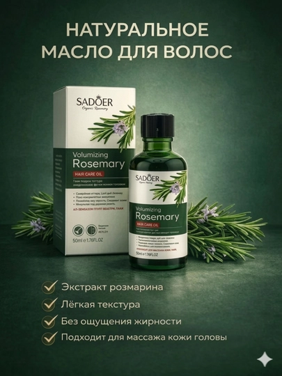 Sochlarni mustahkamlash va o‘stirish uchun rozmarin shampun va SADOER moyi, 500 ml