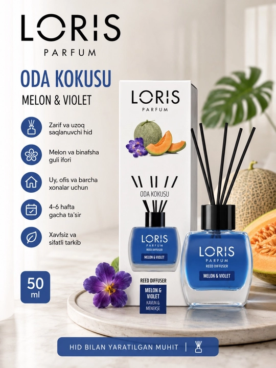 Loris uy uchun aromatik diffuser – uzoq saqlanuvchi yoqimli hid zamonaviy dizayn 50/120 ml - 