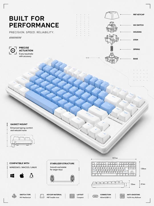 Klaviatura Mechanical Keyboard M87ProV2 - 