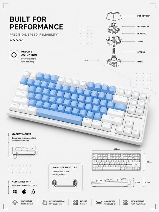 Klaviatura Mechanical Keyboard M87ProV2