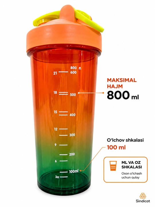 Sheyker, shaker suv shisha, sport idish, geyner, oqsil, protein, suv idish, unisex