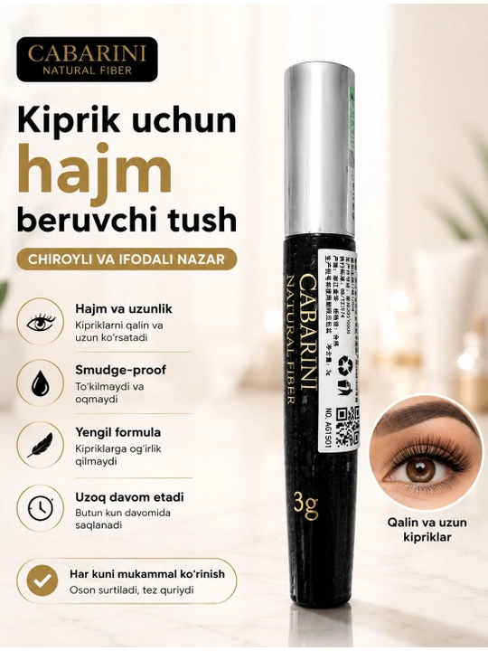 Kiprik tushi, mascara, hajm beruvchi tush, uzun kiprik, qora tush, fiber mascara - 