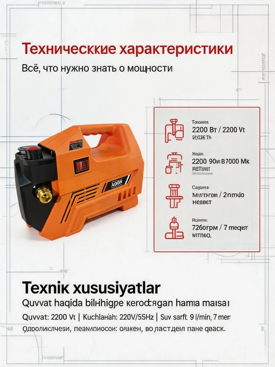 Мойка высокого давления MOON автомойка, 2200W — устройство для мойки автомобилей