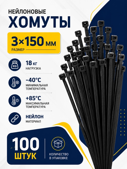 Plastik neylon xomutlar, 100 dona