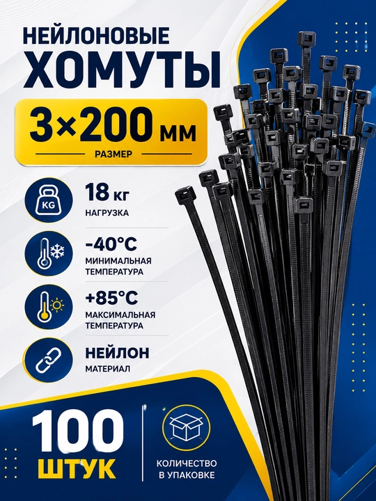 Plastik neylon xomutlar, 100 dona