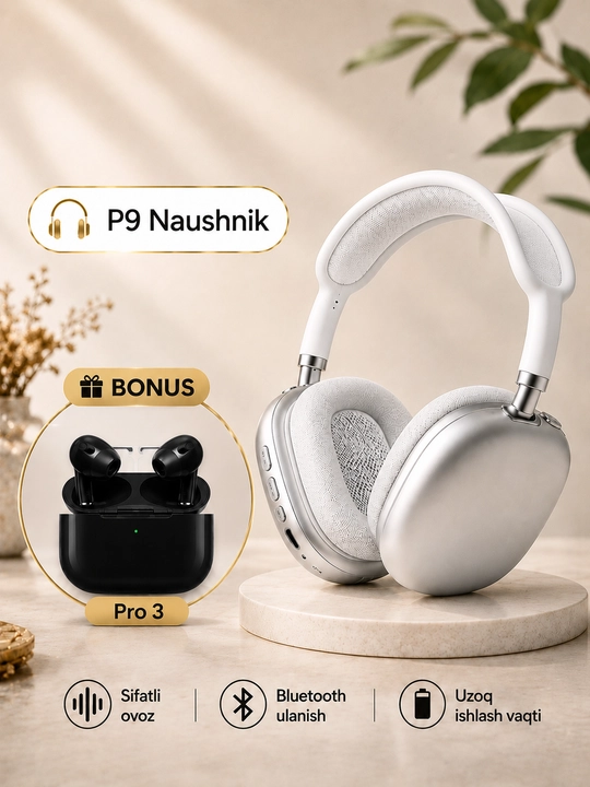 P9 simsiz Bluetooth quloqliklari + Pro 3 bonus quloqliklari
