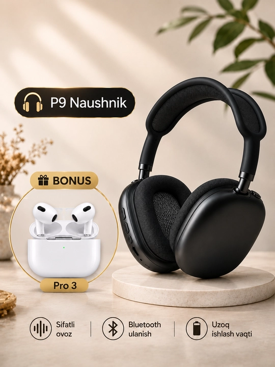P9 simsiz Bluetooth quloqliklari + Pro 3 bonus quloqliklari