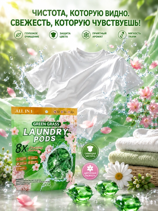 GREEN GRASS Laundry Pods — kir yuvish kapsulasi 20 ta