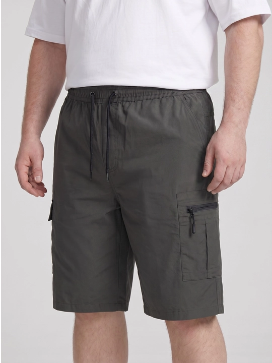Erkaklar kargo shortiklari, keng fason, paxta va polyester, beli cho'ziluvchan