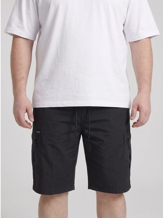 Erkaklar kargo shortiklari, keng fason, paxta va polyester, beli cho'ziluvchan